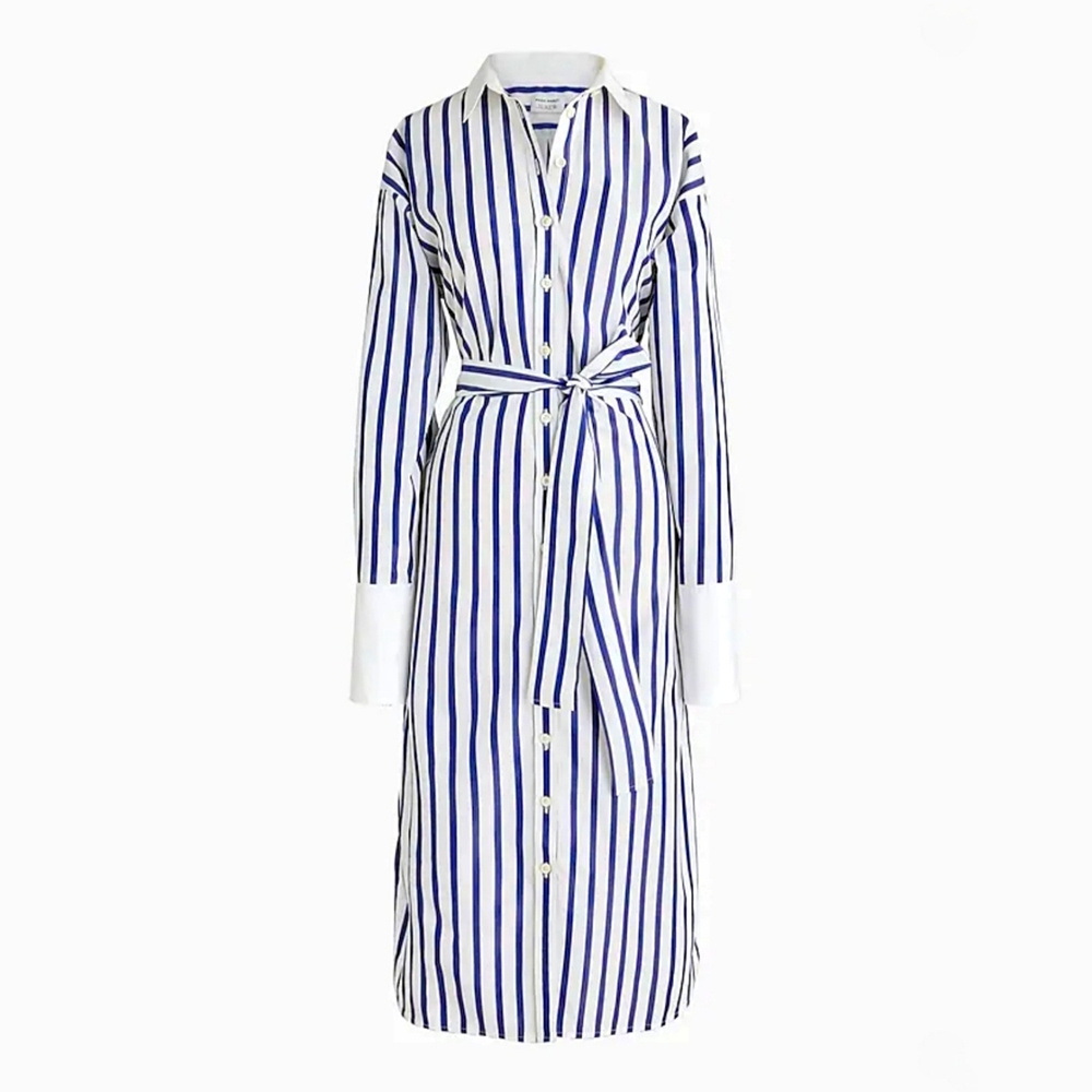 Marie Marot X J. Crew tie-waist shirtdress in Thomas Mason cotton poplin Sz 4